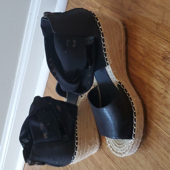 Eileen Fisher Wiley Espadrille Black Wedge Sandal Size 8 - Picture 4 of 13